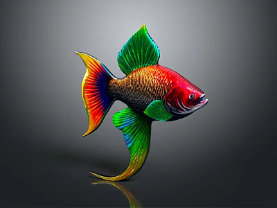 Artistic Vibrant Colored Aquatic Fish With Large Fins Shiny Scales And Colorful Tail 3d model