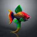 Artistic Vibrant Colored Aquatic Fish With Large Fins Shiny Scales And Colorful Tail