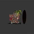Off Road Vehicle Exploring Desert Scene With Palm Trees And Sunset Tent