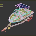 Modern White Motorboat With Blue Canopy On Trailer For Water Transportation