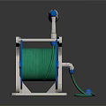 White And Blue Garden Hose Reel With Green Water Hose And Portable Stand