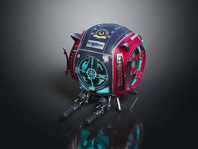 Mechanical Sphere Character Featuring Red Blue Design Glowing Circular Interface And Mechanical Legs 3d model