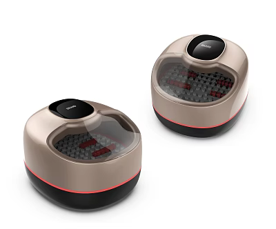 Two RENO Golden Beige Foot Massagers With Red Heating Elements And Modern Design 3d model