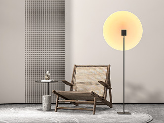 Modern leisure chair rattan leisure chair floor lamp 3d model