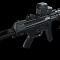 Black Tactical Assault Rifle With Optical Sight And Tactical Accessories
