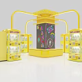 Bright Yellow Amusement Equipment With Multiple Display Cabinets Coin Operated Machines And Central Pillar