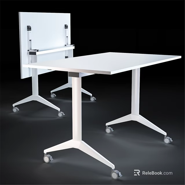 Modern White Table and Chair Set with Rolling Wheels for Office Interior 3d model 