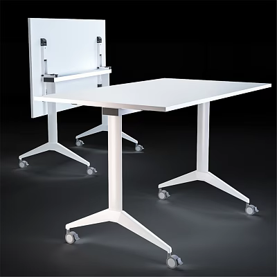 Modern White Table and Chair Set with Rolling Wheels for Office Interior 3d model