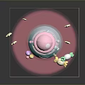 Pink Gumball Machine Filled With Colorful Candy And Pig Decorations Surrounded By Stars