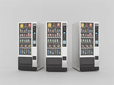 Three Modern Commercial Vending Machines Stocked With Snacks And Beverages For Business 3d model