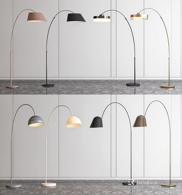 Modern Sleek Floor Lamps With Arched Design Multiple Colors And Metal Bases For Interior 3d model 