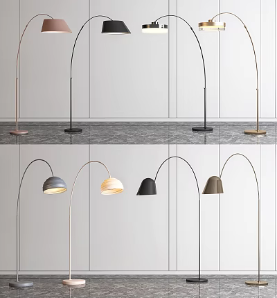 Modern Sleek Floor Lamps With Arched Design Multiple Colors And Metal Bases For Interior 3d model