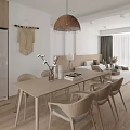 Minimalist Dining Living Room With Light Wood Table Chairs And Pendant Light