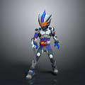 Detailed Futuristic Armored Character with Blue Red Gray Armor in Standing Pose