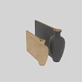 Wooden And Black Decorative Vases With Textured Surfaces And Background Panels