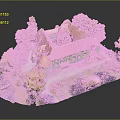 Traditional Ancient Architecture Model Featuring Red Tile Roof Courtyard Surrounded by Green Trees