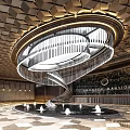 Luxurious Front Desk Reception in London Lansdale Lobby With Grand Chandelier Fountain And Marble Floor