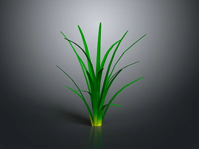 Green Grass With Slender Leaves Upright Growing On Gray Background With Reflection 3d model