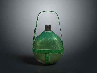 Vintage Green Metal Canteen with Carrying Handle and Black Cap as Essential Living Accessory 3d model