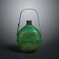 Vintage Green Metal Canteen with Carrying Handle and Black Cap as Essential Living Accessory
