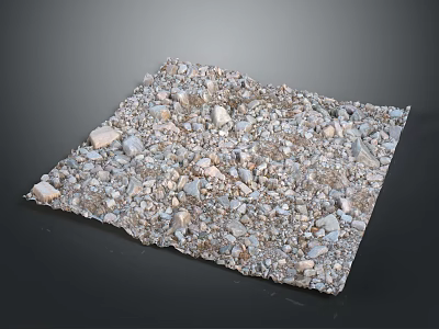 Square Gravel Pebble Area With Various Sizes Colors Stones On Dark Background 3d model