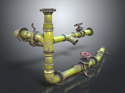 Rusty Metal Pipes With Red Valves In Industrial Pipeline Structure 3d model