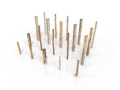Arrangement Of Metal Columns With Various Colors And Different Heights On White Background 3d model