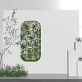 Art Installation With Oval Green Plant Wall White Flowers And Stepped Platforms