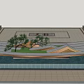 Modern Front Garden Feature With Water Flow Wooden Platform Small Plants And Steps