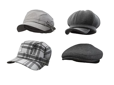 Various Stylish Hats Featuring Wool Beret Plaid Checked And Flat Cap Designs 3d model