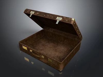 Brown Open Leather Suitcase With Velvet Interior Brass Clasps And Handle 3d model