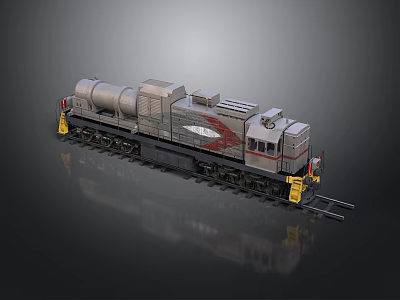 Gray Diesel Locomotive Train With Yellow Details And Red Design On Railway Track 3d model