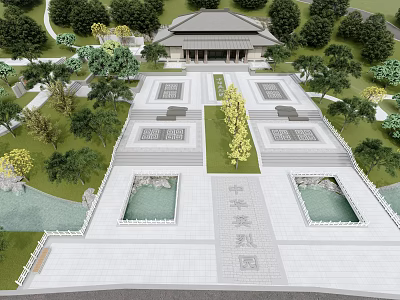 Traditional Chinese Filial Piety Garden Courtyard With Stone Paths Ponds And Greenery 3d model