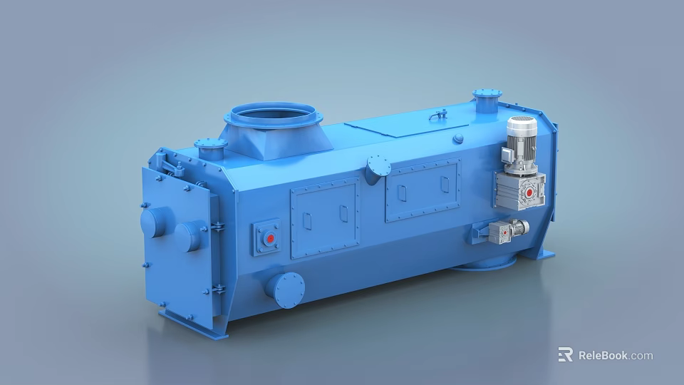 Blue Heavy Duty Industrial Equipment With Enclosed Structure Piping Connections And Control Panels 3d model 