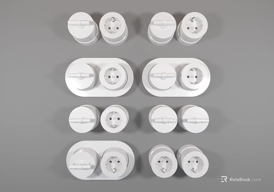 Modern White Switch Panels With Various Design Combinations For Home Electrical Systems 3d model