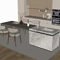Modern Bar Area Interior Design With Marble Countertop Dining Table And Chairs 3d model