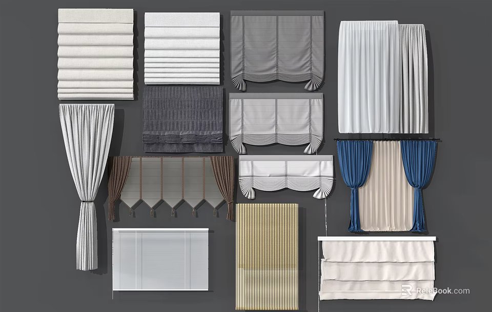 Different Styles of Curtains in Various Colors and Fabrics for Home Window Decor 3d model 
