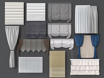 Different Styles of Curtains in Various Colors and Fabrics for Home Window Decor 3d model