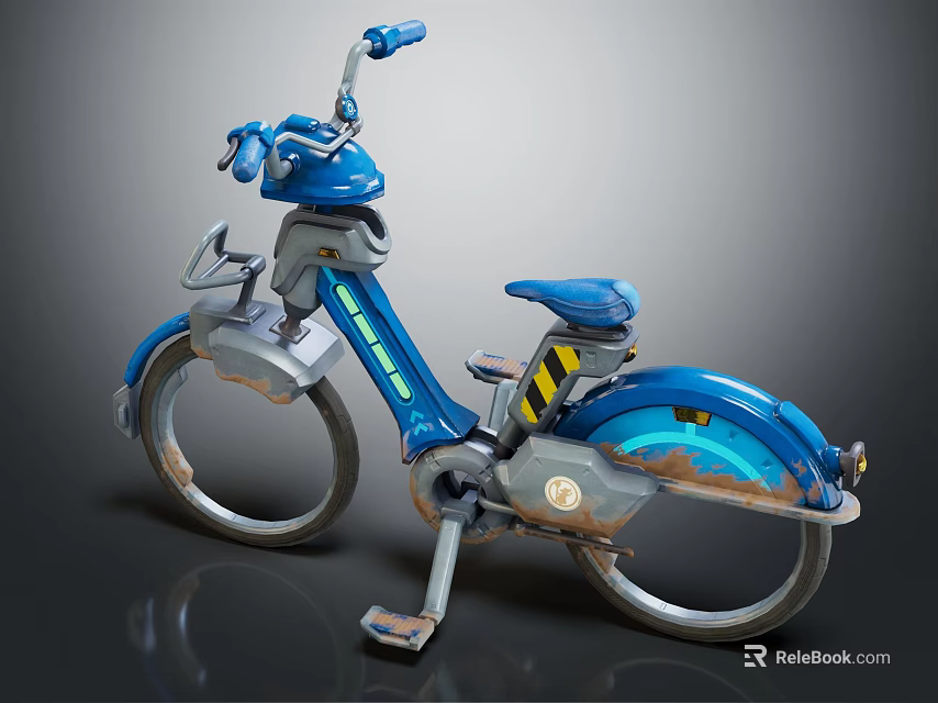 Blue Vintage Motorcycle with Classic Design Metallic Parts and Blue Seat 3d model 