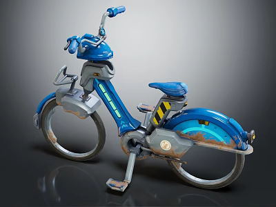 Blue Vintage Motorcycle with Classic Design Metallic Parts and Blue Seat 3d model