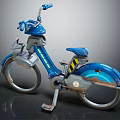 Blue Vintage Motorcycle with Classic Design Metallic Parts and Blue Seat