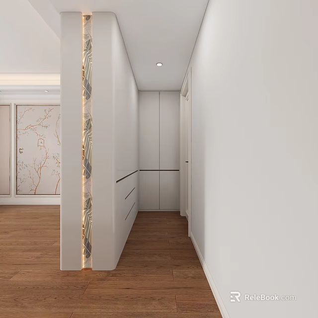 Modern White Wardrobe Interior With Built in Drawers And Wooden Floor 3d model 