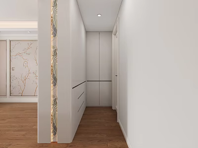 Modern White Wardrobe Interior With Built in Drawers And Wooden Floor 3d model