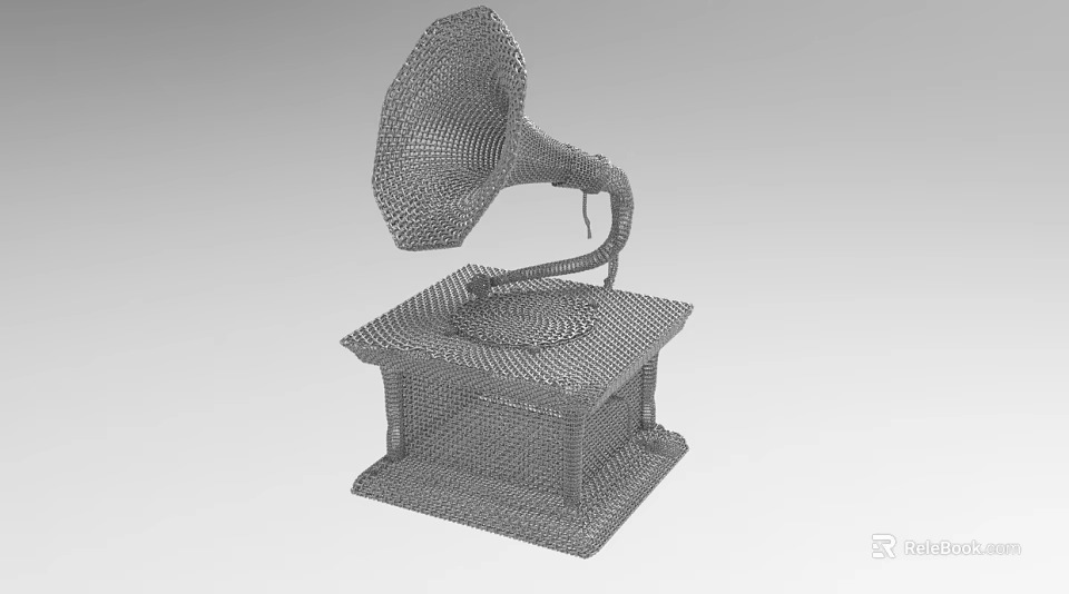 Detailed 3D Wireframe Gramophone Model With Classic Horn And Base Design 3d model 