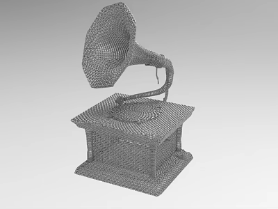 Detailed 3D Wireframe Gramophone Model With Classic Horn And Base Design 3d model