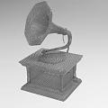Detailed 3D Wireframe Gramophone Model With Classic Horn And Base Design