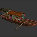 Traditional Wooden Boat With Black And Red Canopies Red Lanterns Wooden Railings And Oar