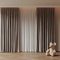 Gray Heavy Curtains With White Sheer Panel In Modern Wooden Floor Room