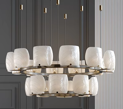 Modern Double Layer Chandelier With White Lampshades And Metal Frame 3d model