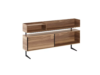 Modern Entryway Console Side Cabinet With Walnut Wood Drawers And Metal Legs 3d model